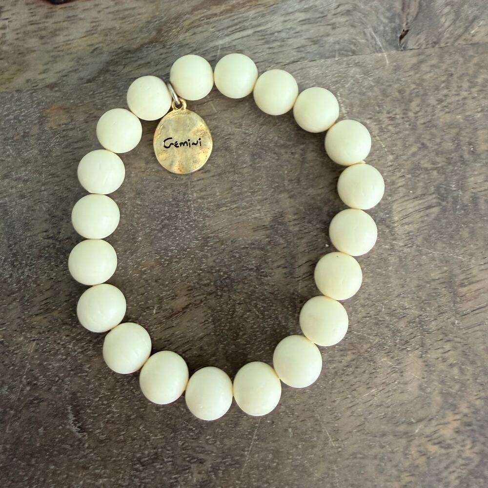 Gemini Horoscope Celestial Astrology Cream Beaded Stretch Bracelet